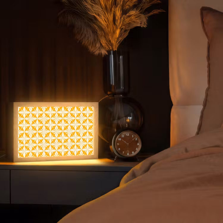 Patroon - Retro - Geel Light Box met kabel (Tafellamp) klein 924 -sfeer1