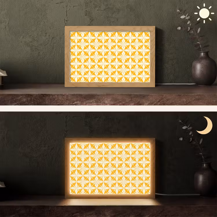 Patroon - Retro - Geel Light Box met kabel (Tafellamp) klein 924 -sfeer3
