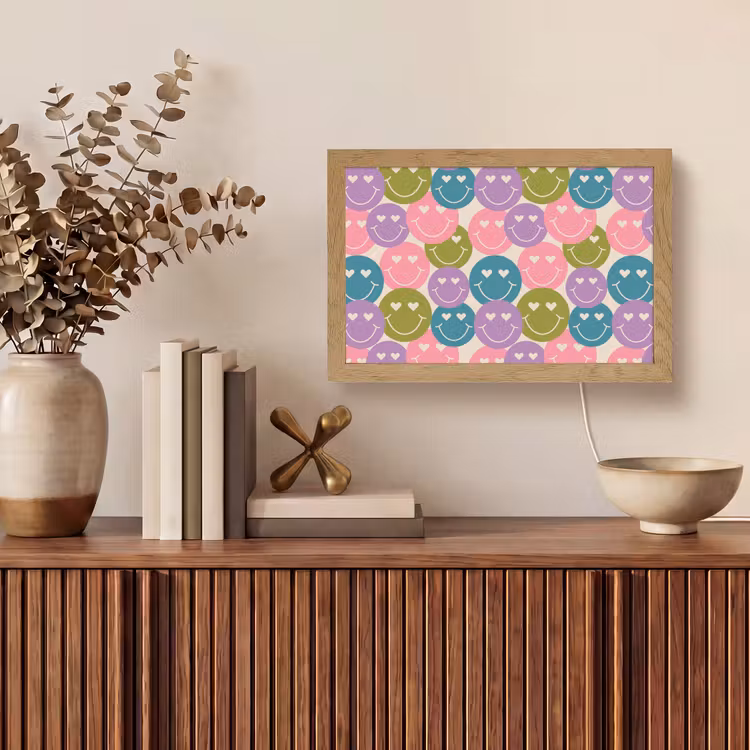 Patroon - Smiley - Kleurrijk - Hartjes Light Box met kabel (Tafellamp) klein 924 -sfeer2
