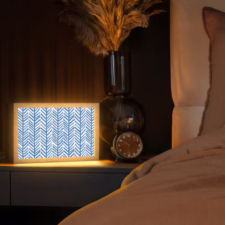 Patroon - Streep - Blauw Light Box met kabel (Tafellamp) klein 924 -sfeer1