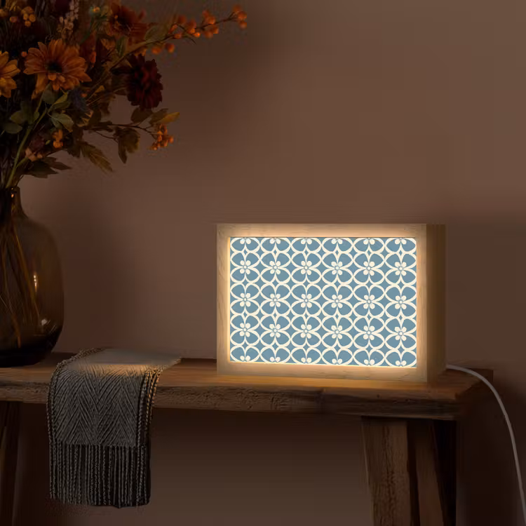 Patroon - Symmetrisch - Blauw Light Box met kabel (Tafellamp) klein 924 -sfeer4