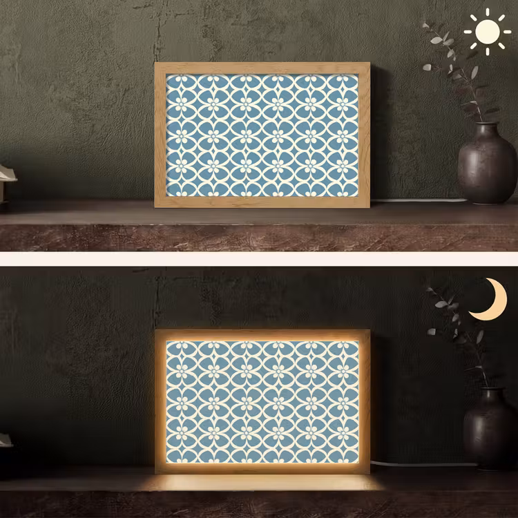 Patroon - Symmetrisch - Blauw Light Box met kabel (Tafellamp) klein 924 -sfeer3