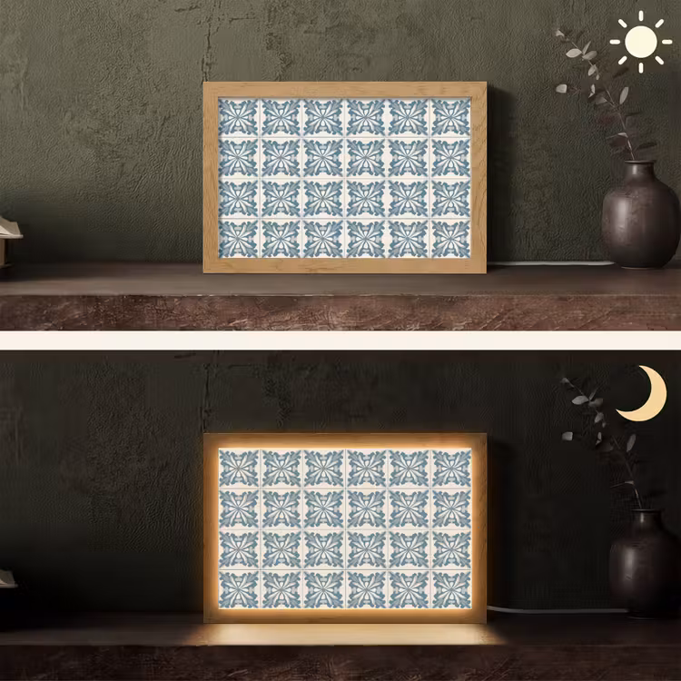 Dessin - Tegel - Blauw Light Box met kabel (Tafellamp) klein 924 -sfeer3