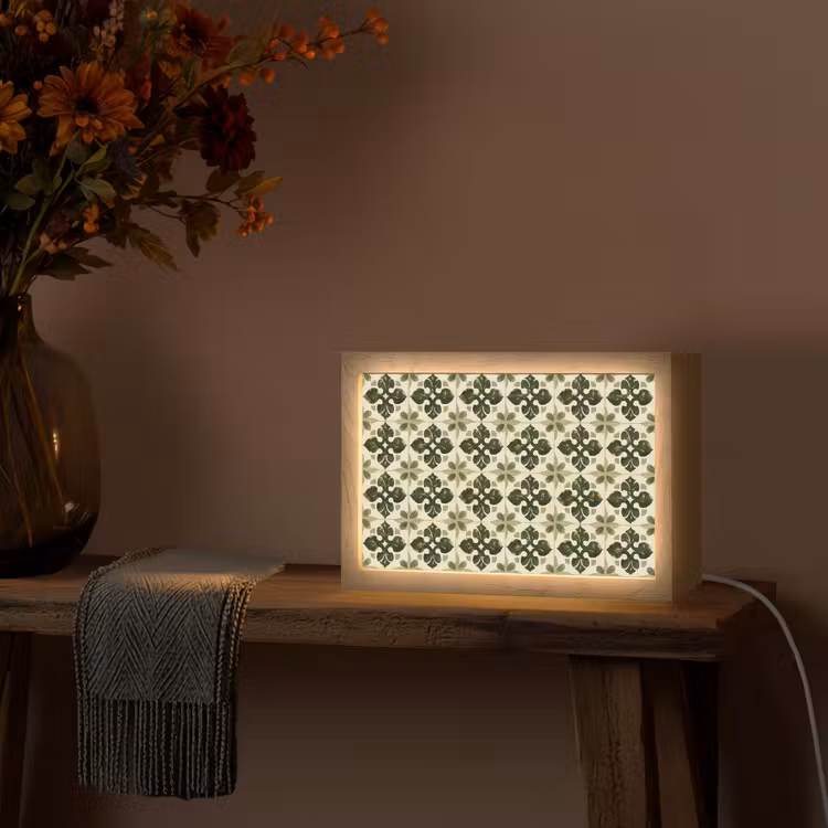 Patroon - Tegel - Groen Light Box met kabel (Tafellamp) klein 924 -sfeer4