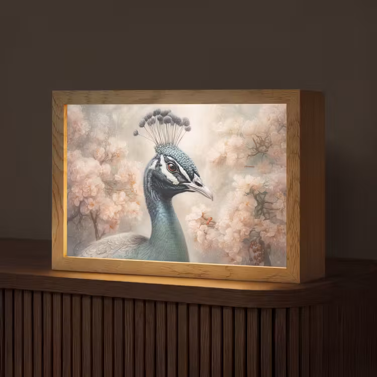 Pauw - Vogels - Bloemen - Boom - Botanisch Light Box met kabel (Tafellamp) klein -z3d_website
