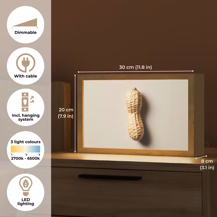 Pinda - Ruw - Beige Light Box met kabel (Tafellamp) klein -USP_EN