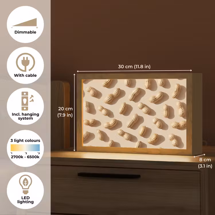 Pinda's - Patroon - Beige Light Box met kabel (Tafellamp) klein -USP_EN