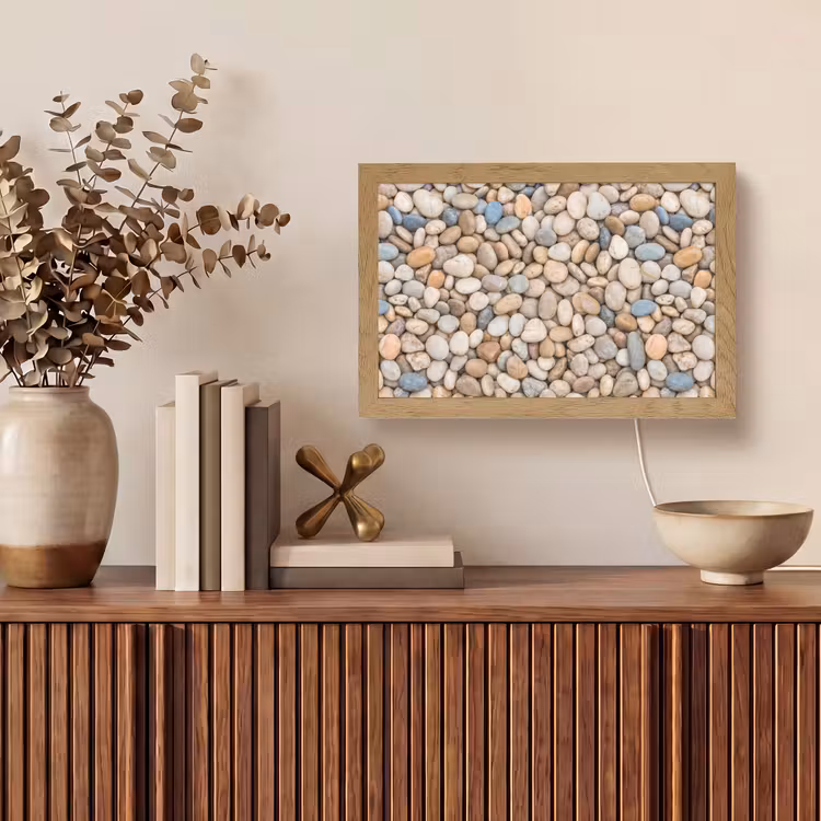 Kiezelstenen - Natuur - Textuur - Beige - Grijs Light Box met kabel (Tafellamp) klein -sfeer2