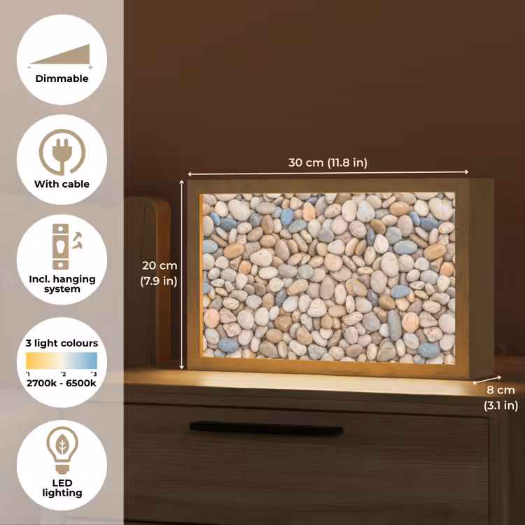 Kiezelstenen - Natuur - Textuur - Beige - Grijs Light Box met kabel (Tafellamp) klein -USP_EN