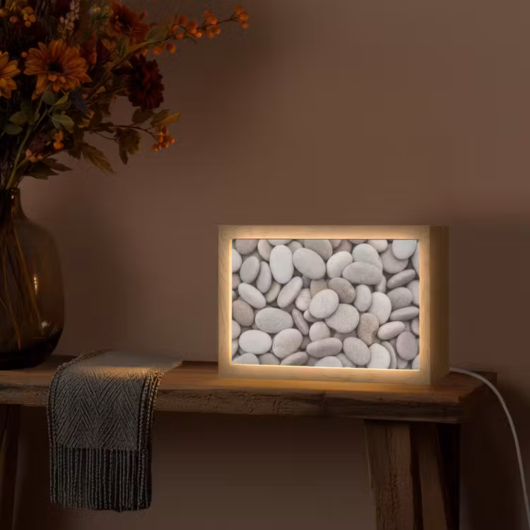 Kiezels - Stenen - Grijs Light Box met kabel (Tafellamp) klein -sfeer4