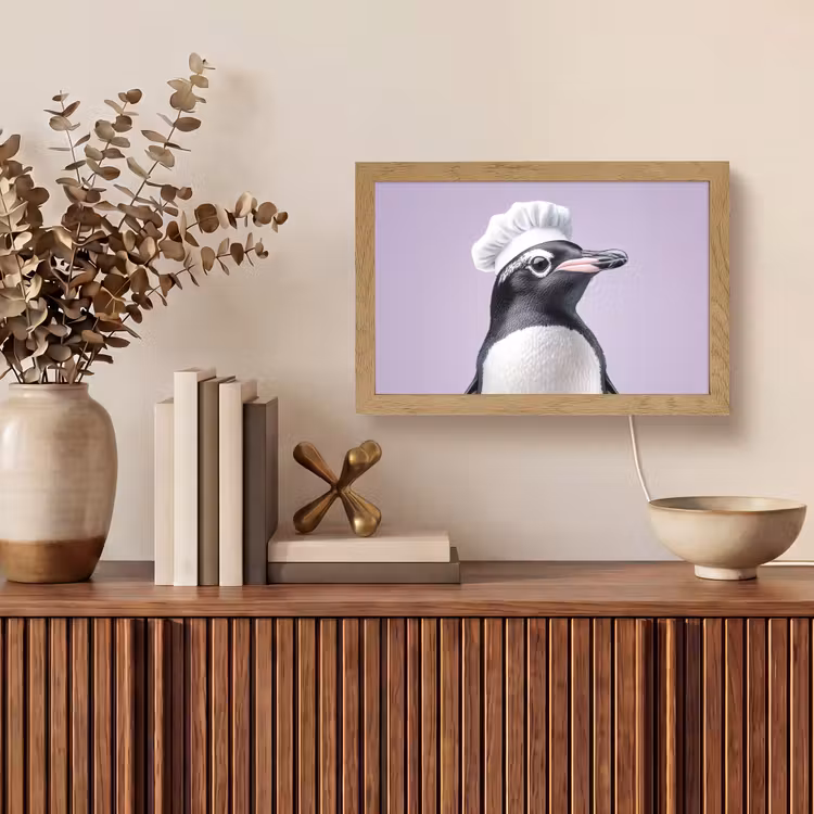 Pinguïn - Koksmuts - Lief - Paars Light Box met kabel (Tafellamp) klein -sfeer2