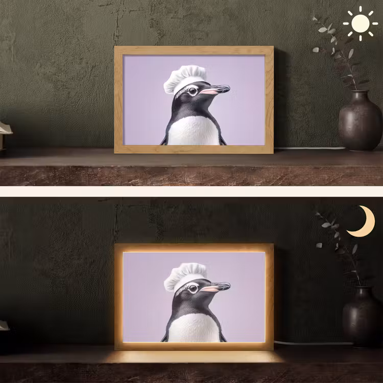 Pinguïn - Koksmuts - Lief - Paars Light Box met kabel (Tafellamp) klein -sfeer3