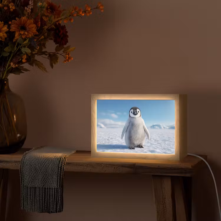 Pinguïn - Sneeuw - Landschap - Wit Light Box met kabel (Tafellamp) klein -sfeer4