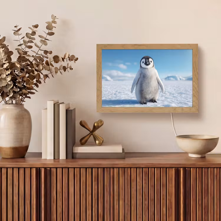 Pinguïn - Sneeuw - Landschap - Wit Light Box met kabel (Tafellamp) klein -sfeer2