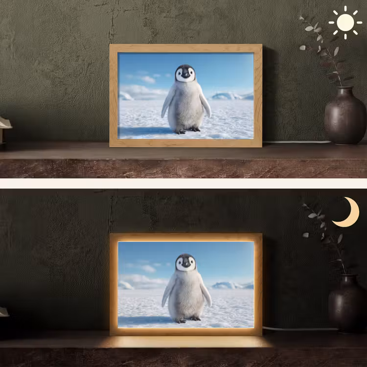 Pinguïn - Sneeuw - Landschap - Wit Light Box met kabel (Tafellamp) klein -sfeer3