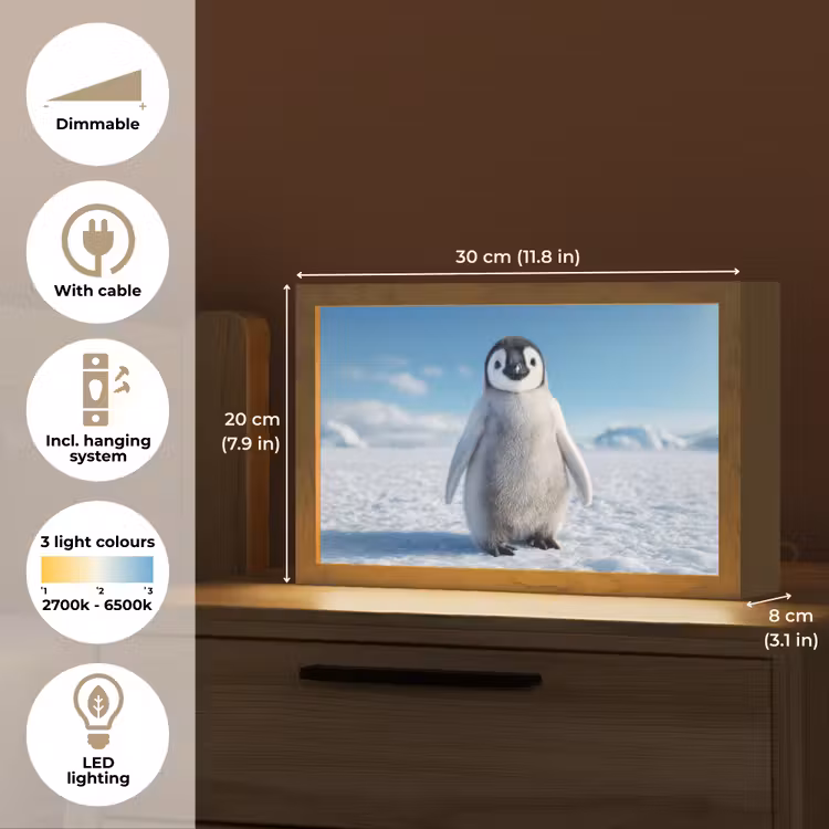 Pinguïn - Sneeuw - Landschap - Wit Light Box met kabel (Tafellamp) klein -USP_EN