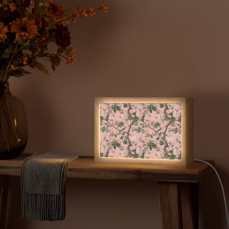 Pioenrozen - Botanisch - Vogel Light Box met kabel (Tafellamp) klein 924 -sfeer4