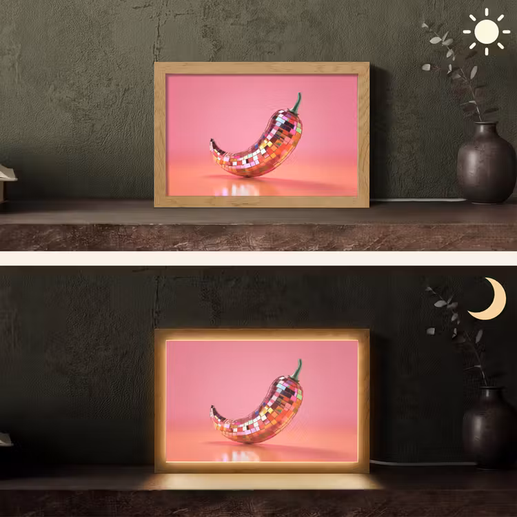 Peper - Disco - Rood - Glitter Light Box met kabel (Tafellamp) klein -sfeer3