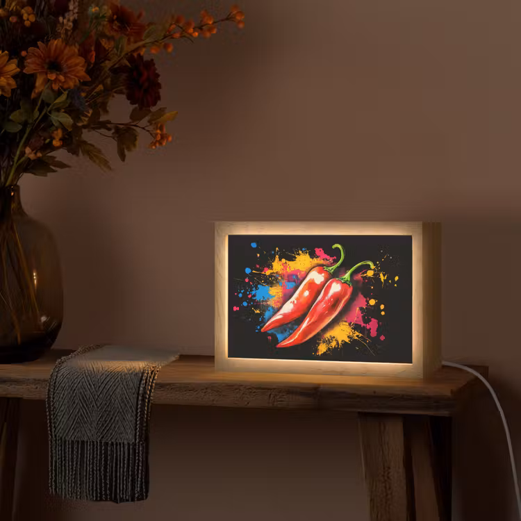 Peper - Graffiti - Verf - Abstract - Modern - Kleurrijk Light Box met kabel (Tafellamp) klein -sfeer4