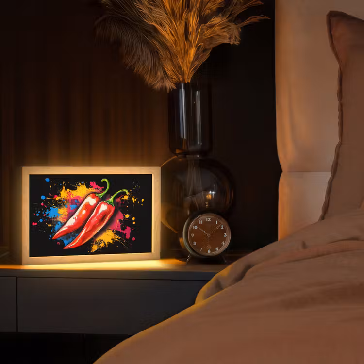Peper - Graffiti - Verf - Abstract - Modern - Kleurrijk Light Box met kabel (Tafellamp) klein -sfeer1