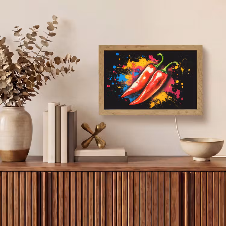 Peper - Graffiti - Verf - Abstract - Modern - Kleurrijk Light Box met kabel (Tafellamp) klein -sfeer2