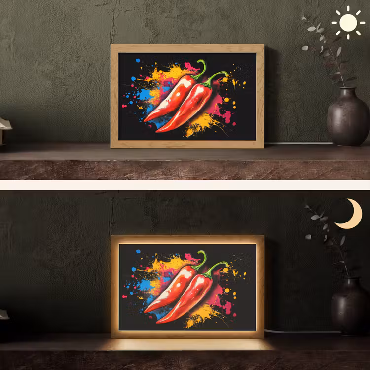 Peper - Graffiti - Verf - Abstract - Modern - Kleurrijk Light Box met kabel (Tafellamp) klein -sfeer3