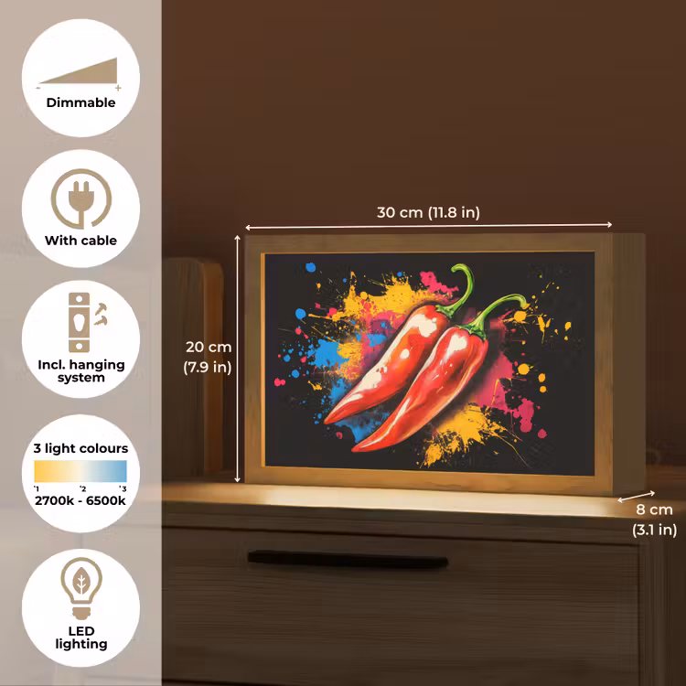 Peper - Graffiti - Verf - Abstract - Modern - Kleurrijk Light Box met kabel (Tafellamp) klein -USP_EN