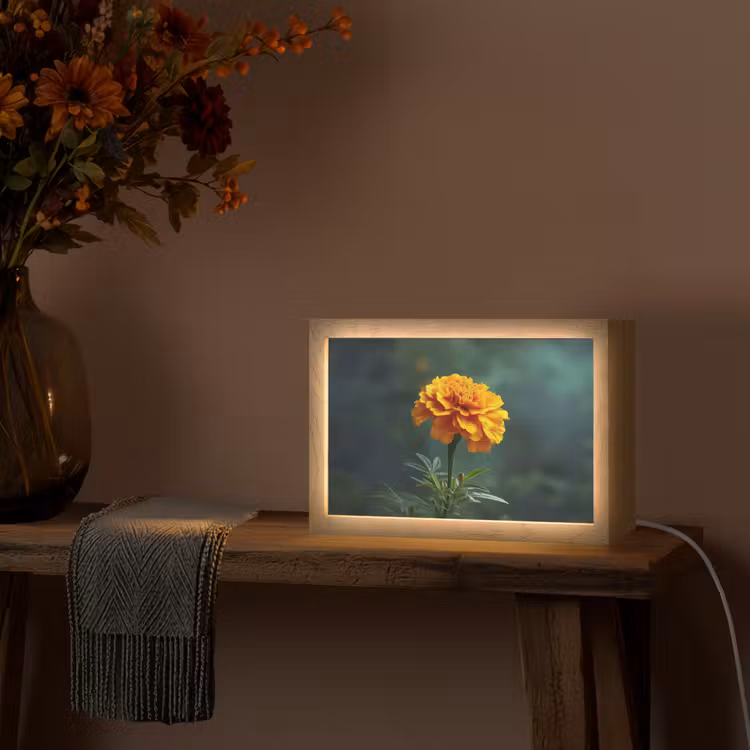 Bloemblaadjes - Afrikaan - Oranje - Wazig Light Box met kabel (Tafellamp) klein -sfeer4