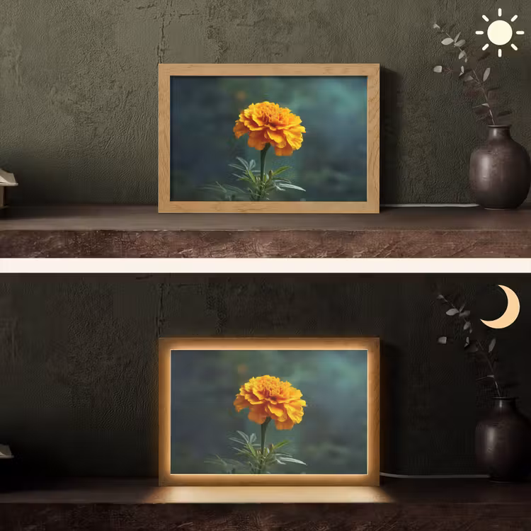 Bloemblaadjes - Afrikaan - Oranje - Wazig Light Box met kabel (Tafellamp) klein -sfeer3