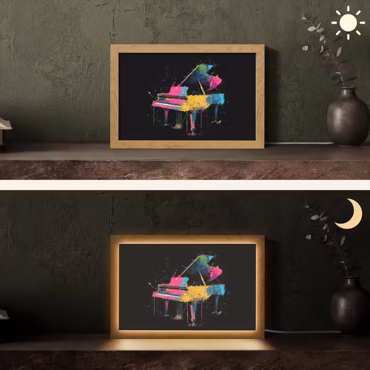 Piano - Kleurrijk - Verf - Modern Light Box met kabel (Tafellamp) klein -sfeer3