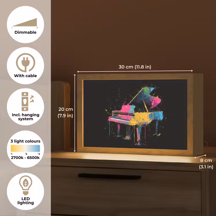 Piano - Kleurrijk - Verf - Modern Light Box met kabel (Tafellamp) klein -USP_EN