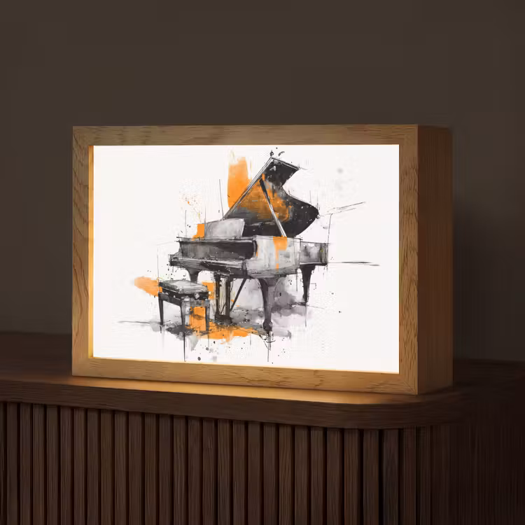 Piano - Oranje - Zwart - schets lijnen Light Box met kabel (Tafellamp) klein -z3d_website