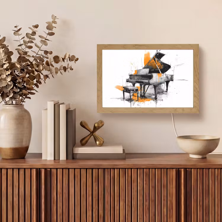 Piano - Oranje - Zwart - schets lijnen Light Box met kabel (Tafellamp) klein -sfeer2