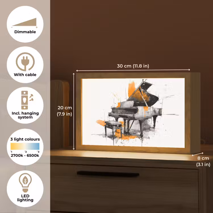 Piano - Oranje - Zwart - schets lijnen Light Box met kabel (Tafellamp) klein -USP_EN