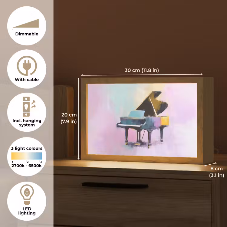 Piano - Pastel - Elegant - Dromerig Light Box met kabel (Tafellamp) klein -USP_EN