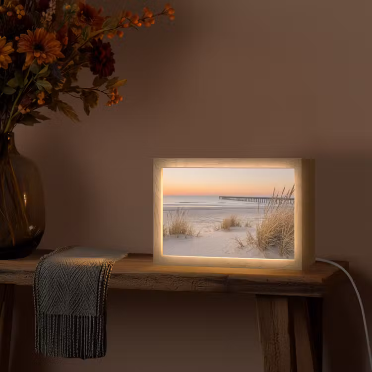 Pier - Zonsondergang - Strand Light Box met kabel (Tafellamp) klein -sfeer4