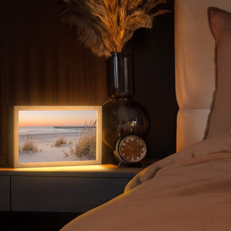 Pier - Zonsondergang - Strand Light Box met kabel (Tafellamp) klein -sfeer1