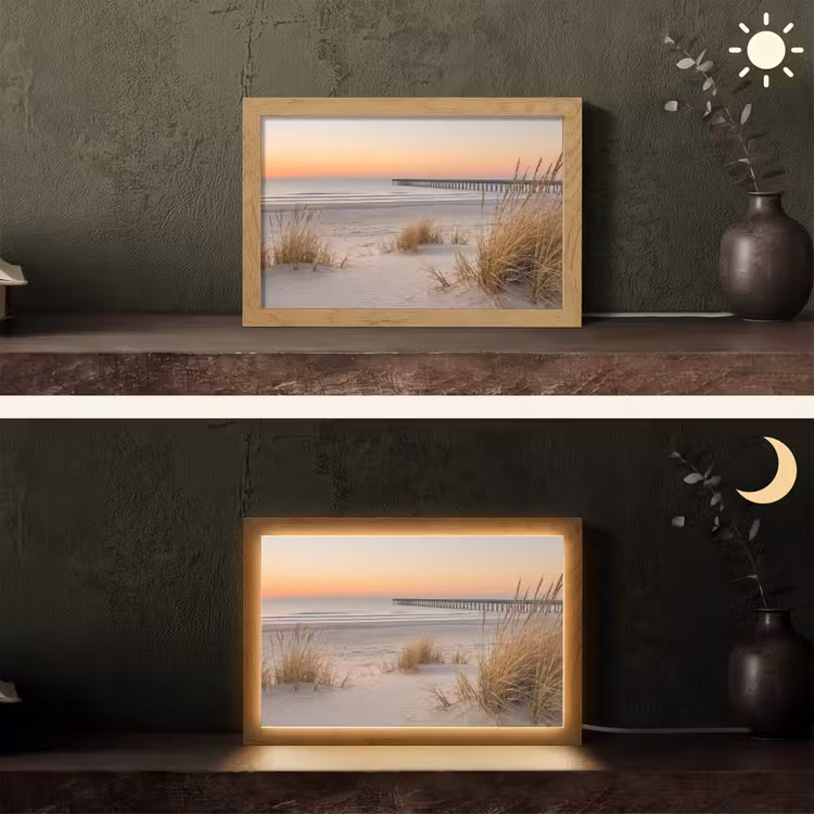 Pier - Zonsondergang - Strand Light Box met kabel (Tafellamp) klein -sfeer3