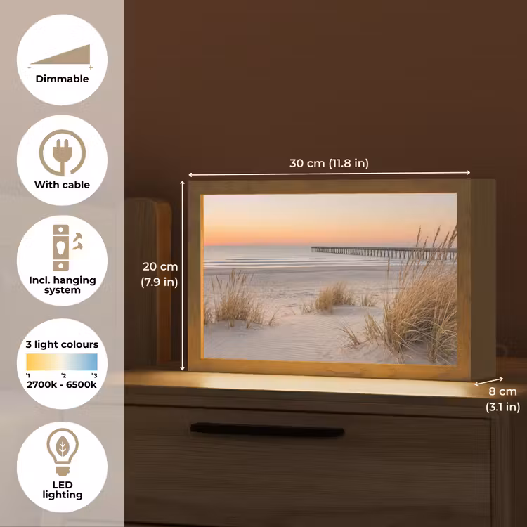 Pier - Zonsondergang - Strand Light Box met kabel (Tafellamp) klein -USP_EN