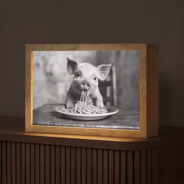 Varken - Schattig - Spaghetti - Zwart wit - Dier Light Box met kabel (Tafellamp) klein -z3d_website