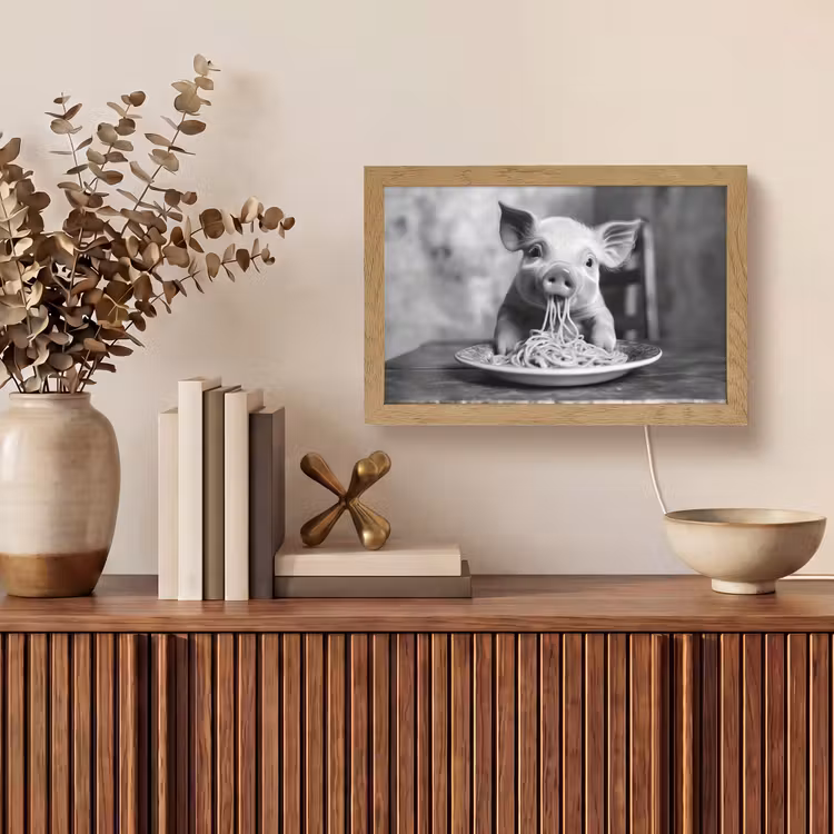 Varken - Schattig - Spaghetti - Zwart wit - Dier Light Box met kabel (Tafellamp) klein -sfeer2