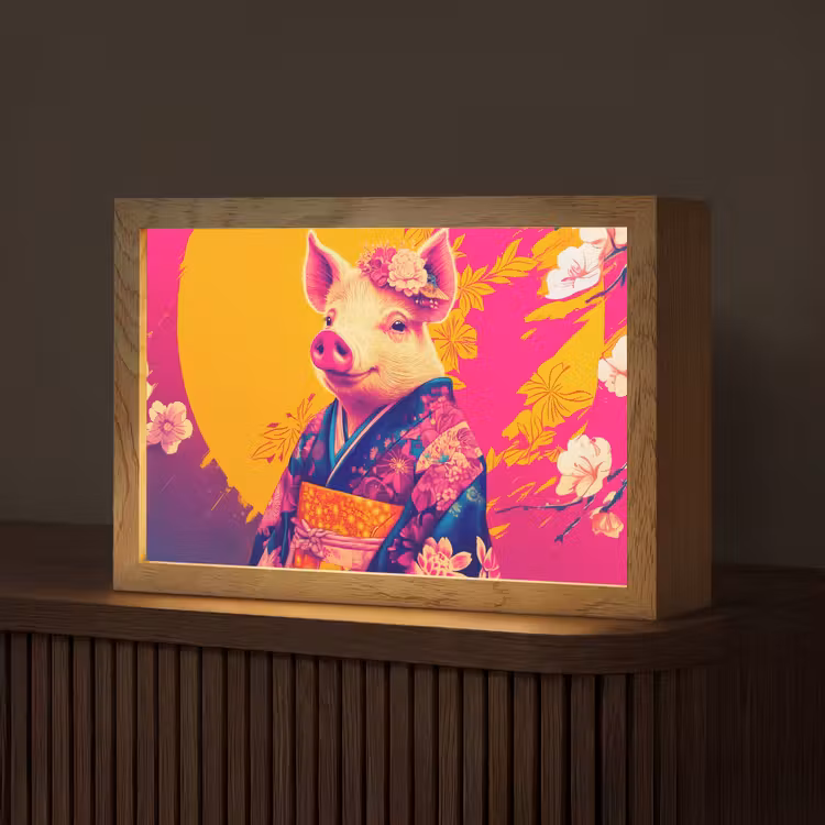 Varken - Bloemkroon - Kimono - Abstract Light Box met kabel (Tafellamp) klein -z3d_website