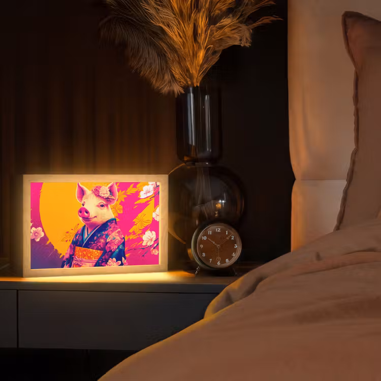 Varken - Bloemkroon - Kimono - Abstract Light Box met kabel (Tafellamp) klein -sfeer1