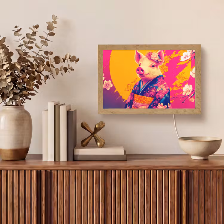 Varken - Bloemkroon - Kimono - Abstract Light Box met kabel (Tafellamp) klein -sfeer2