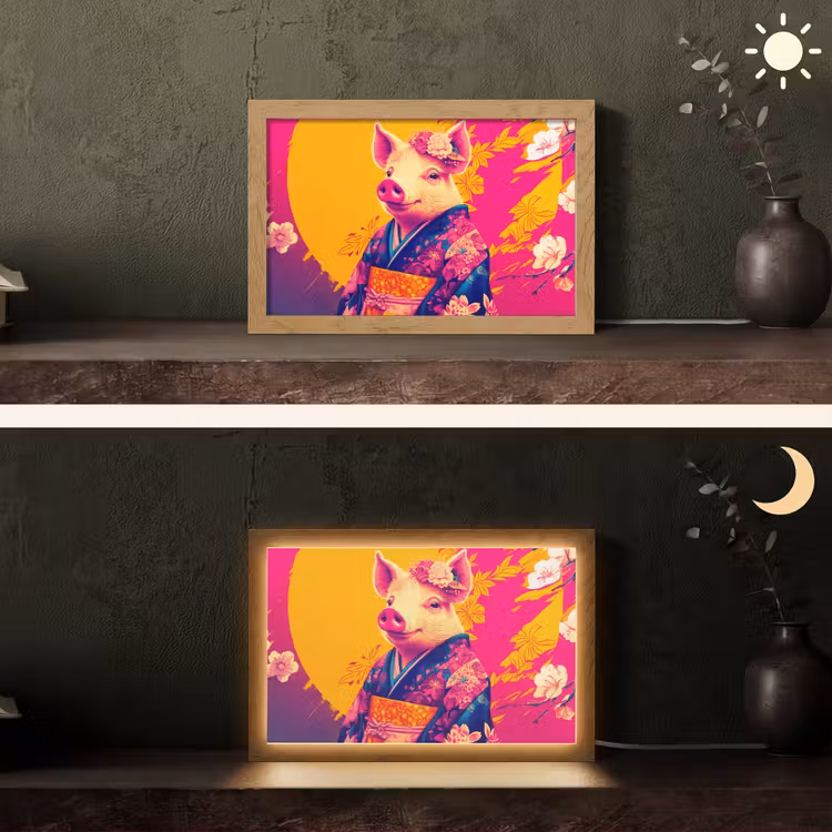 Varken - Bloemkroon - Kimono - Abstract Light Box met kabel (Tafellamp) klein -sfeer3