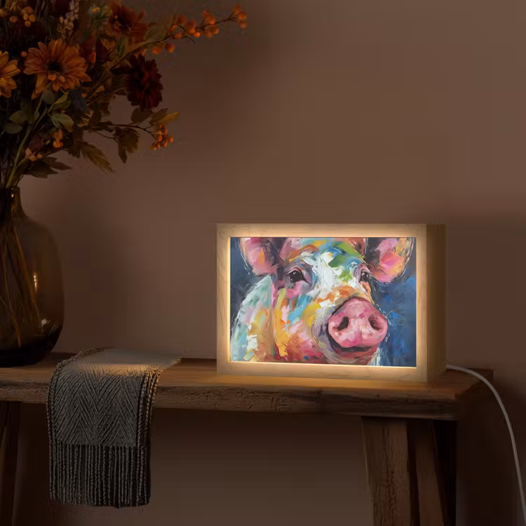 Varken - Olieverf - Dieren - Kunst Light Box met kabel (Tafellamp) klein -sfeer4