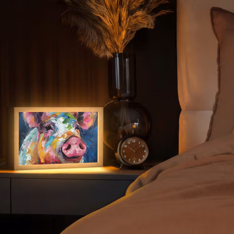 Varken - Olieverf - Dieren - Kunst Light Box met kabel (Tafellamp) klein -sfeer1