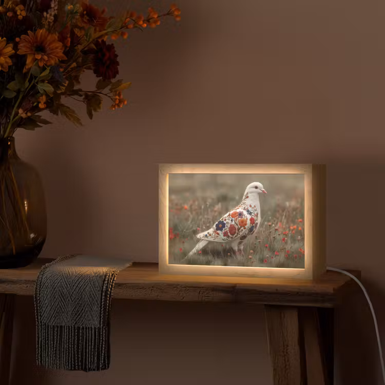 Duif - Bloemen - Natuur Light Box met kabel (Tafellamp) klein -sfeer4
