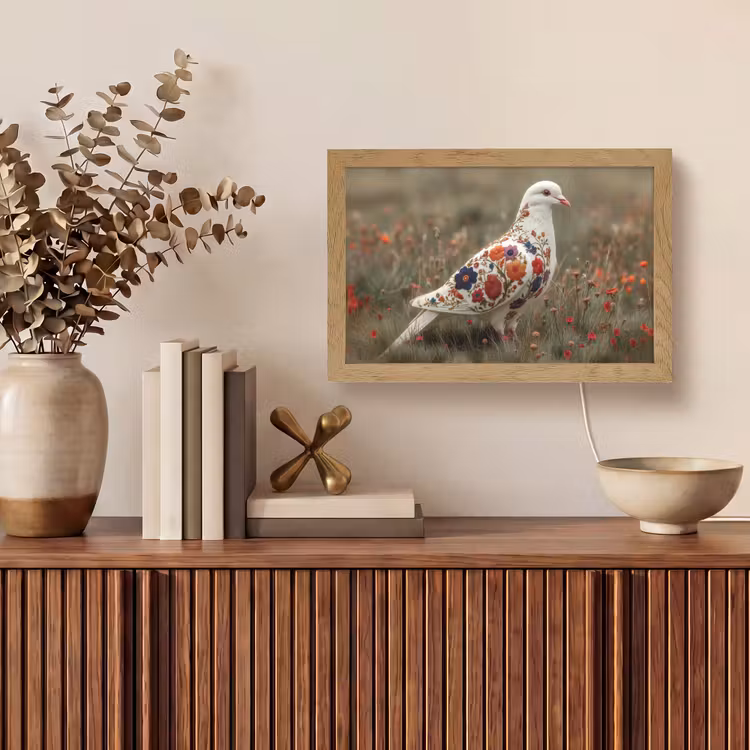 Duif - Bloemen - Natuur Light Box met kabel (Tafellamp) klein -sfeer2