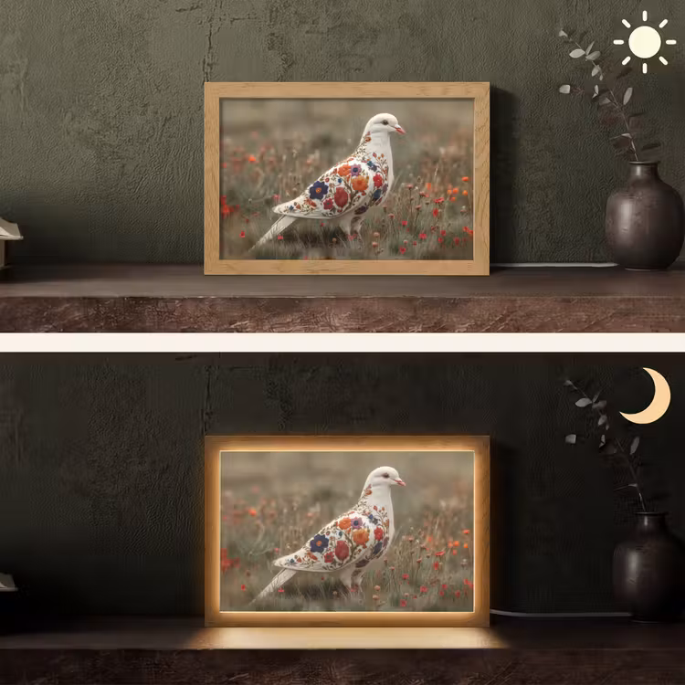 Duif - Bloemen - Natuur Light Box met kabel (Tafellamp) klein -sfeer3